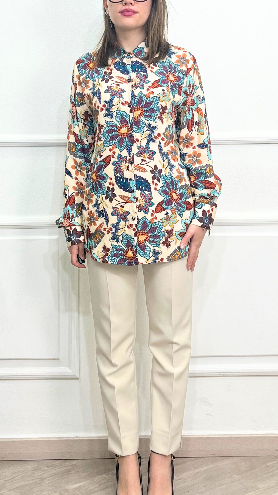 Camicia floreale beige - GUERINI