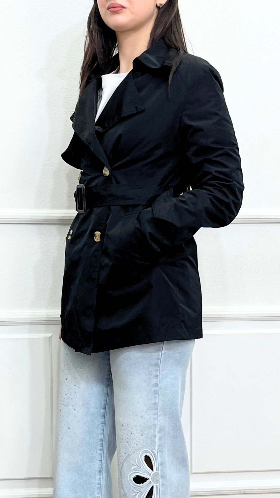 Trench con cintura Black - LINDA'S