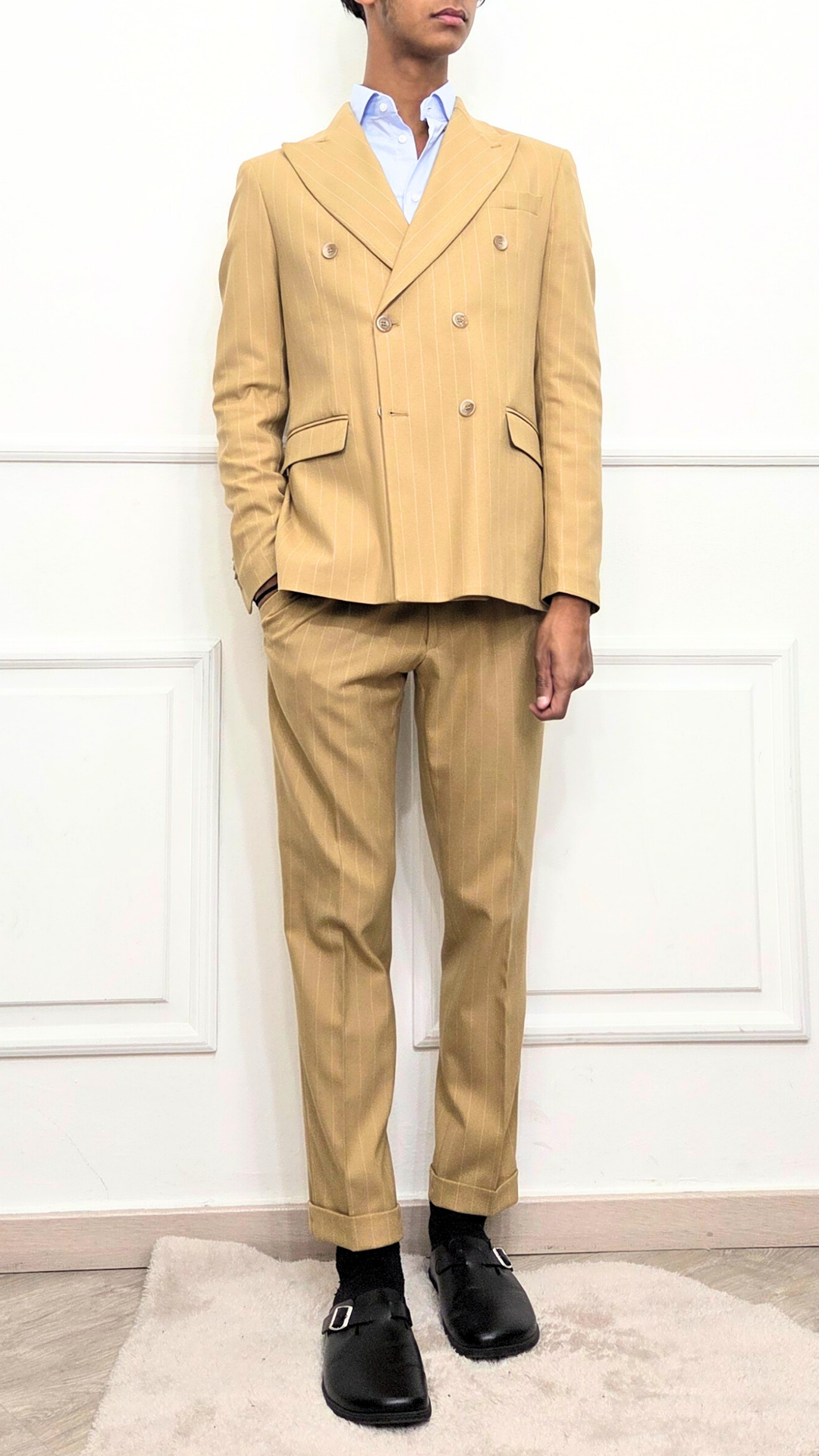 Abito doppiopetto gessato cammello - BLACKSVNDAY