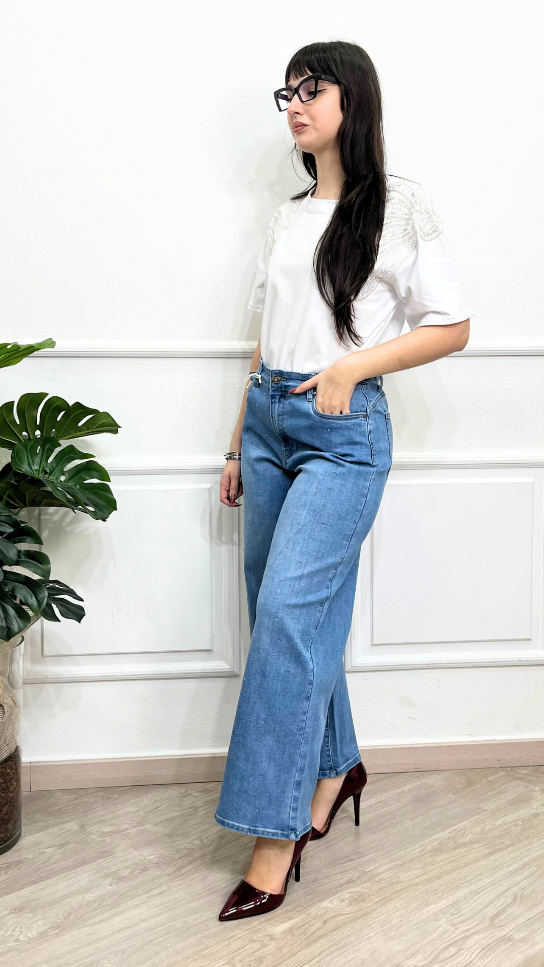 Jeans a palazzo con strass - EMANUELA COSTA