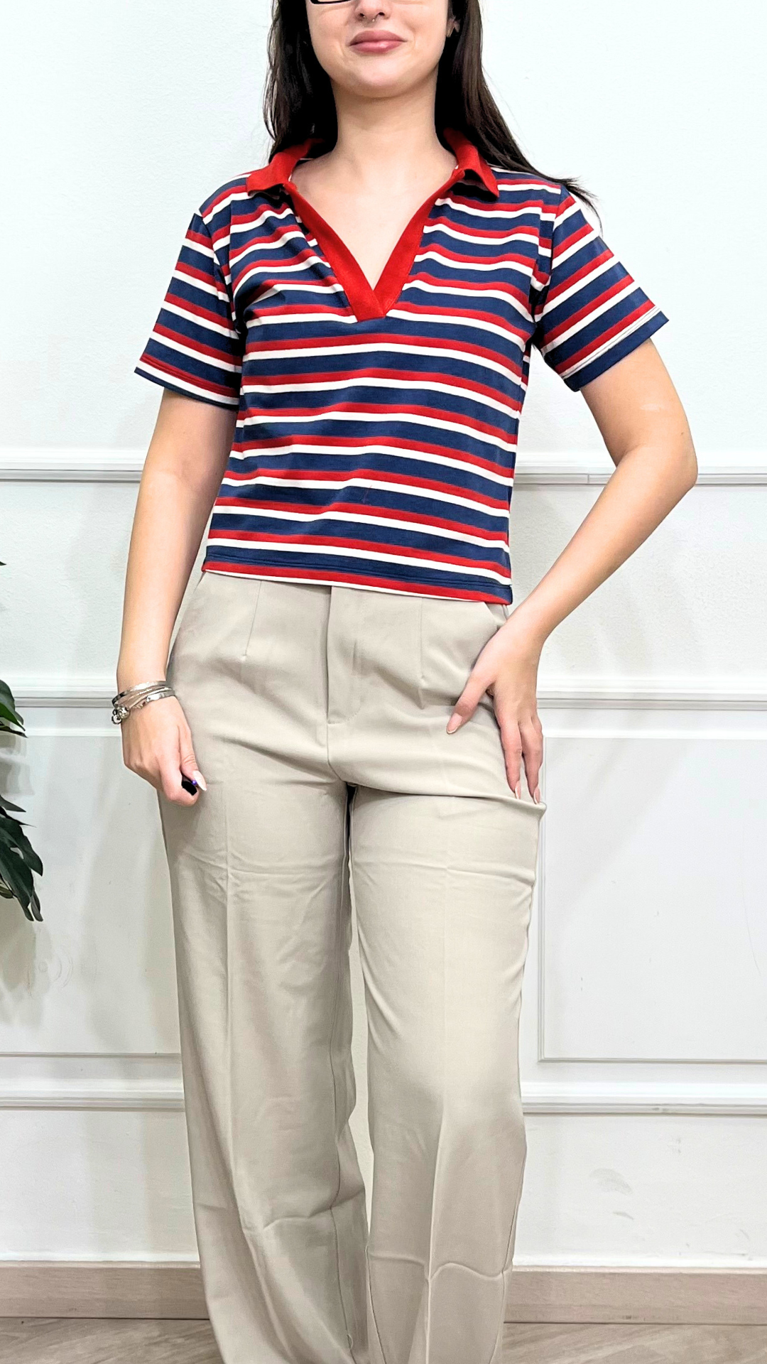 Polo crop a righe - ANYPLACE