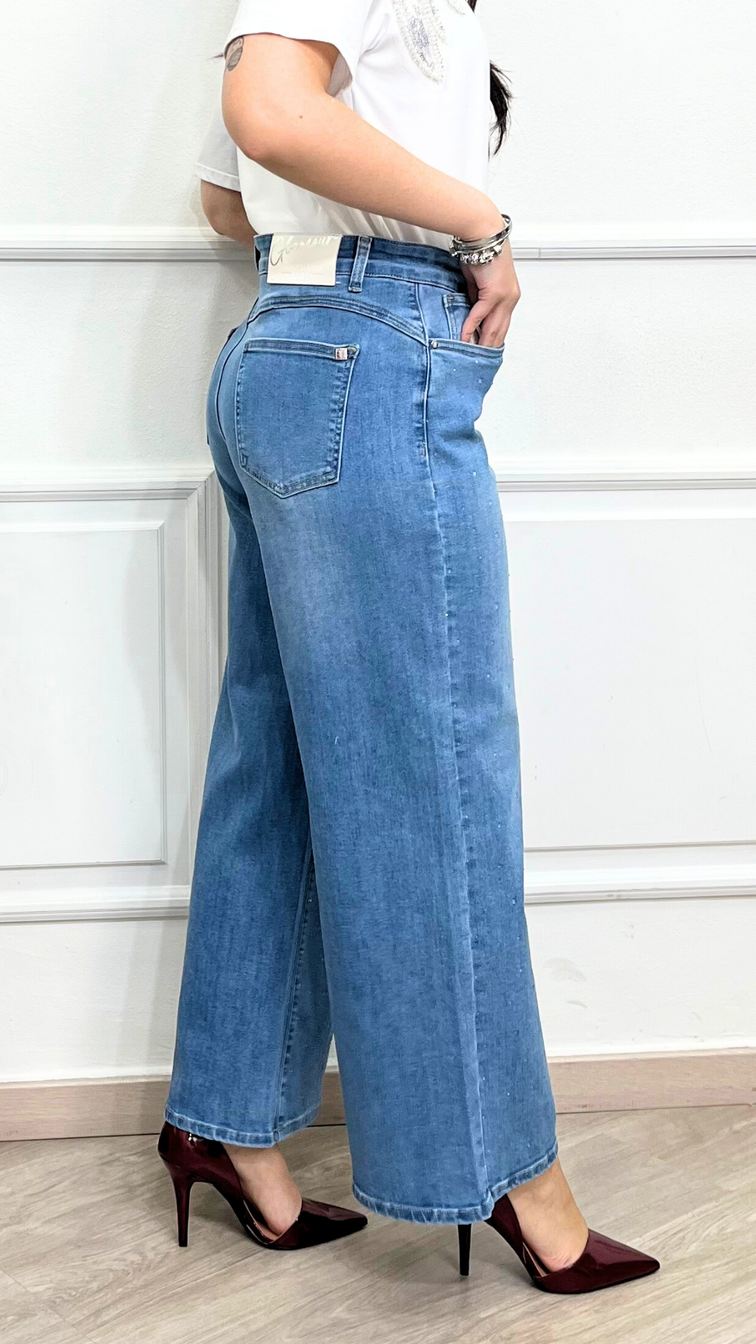 Jeans a palazzo con strass - EMANUELA COSTA