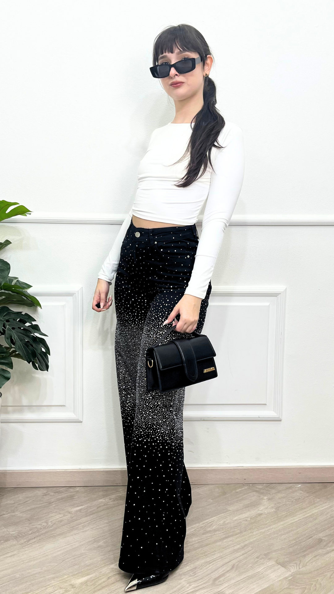 Jeans nero a palazzo - SPARKLING