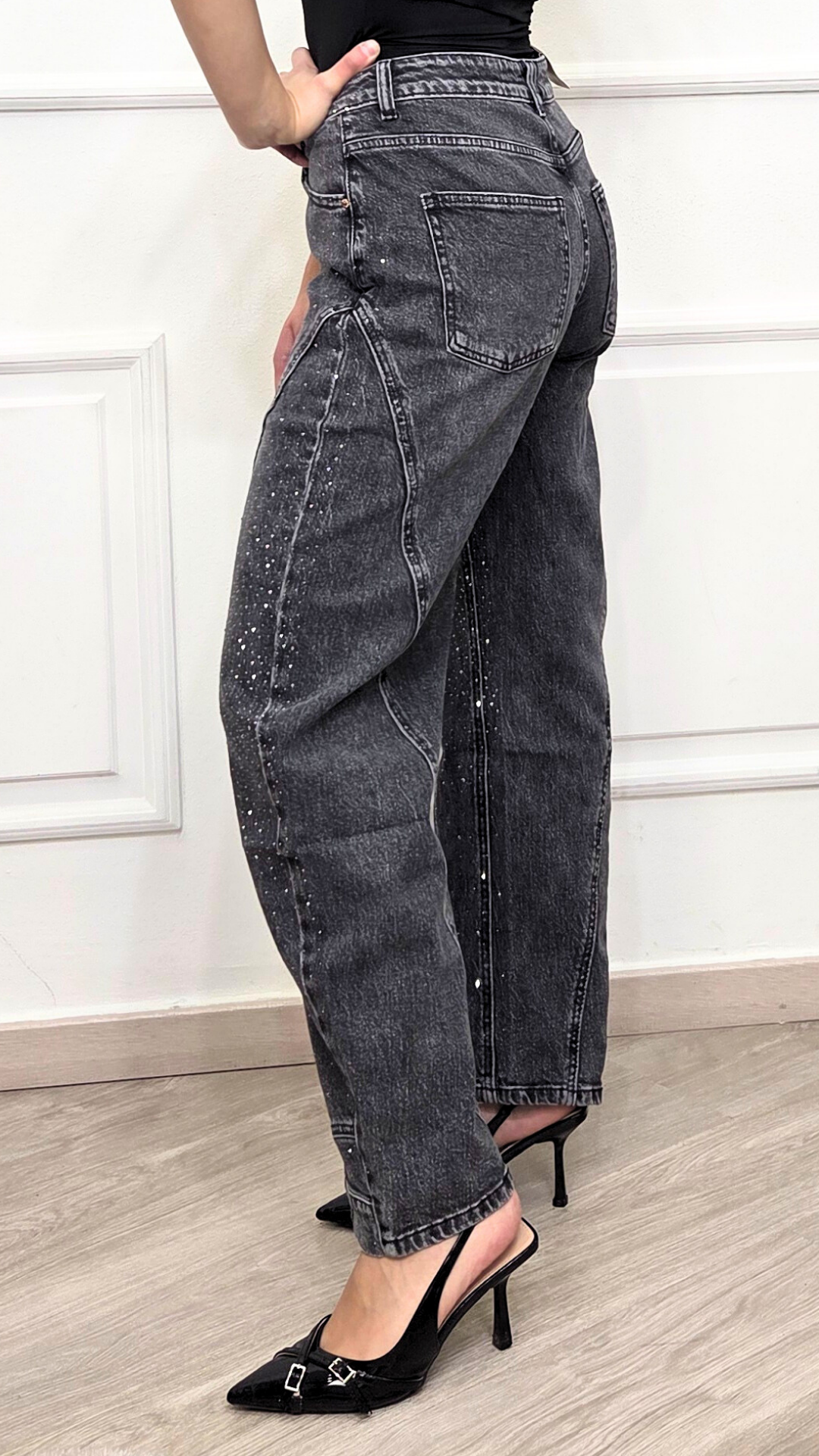 JEANS CON BRILLANTINI BANANA FIT  - DENIM BRAND