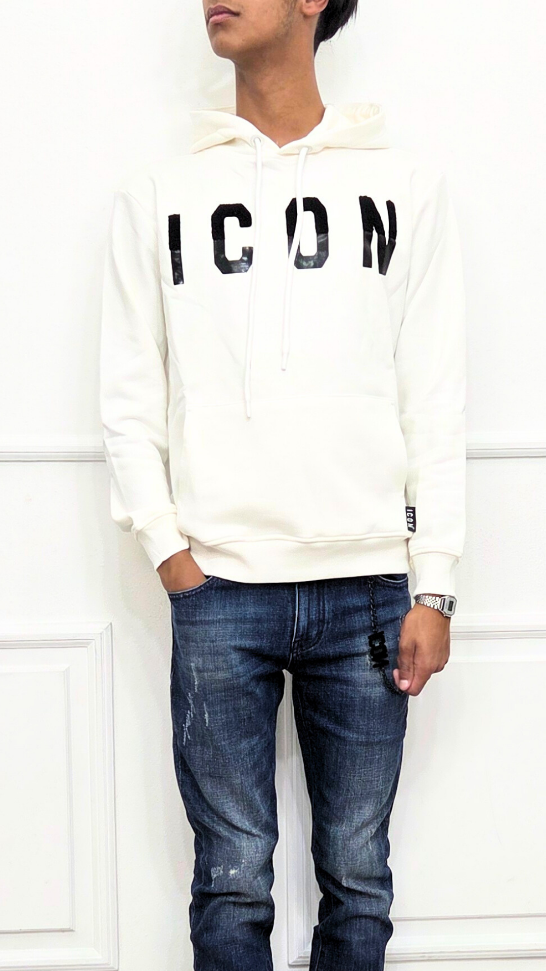 Felpa con cappuccio con stampa e ricamo - ICON
