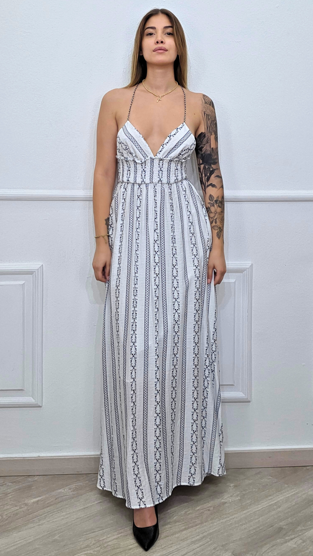 MAXI DRESS FLOREAL TIE-NECK - LUMINA